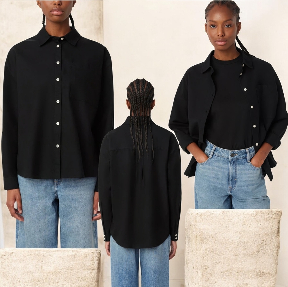 Frank & Oak Women's Black Loose Oxford Shirt
